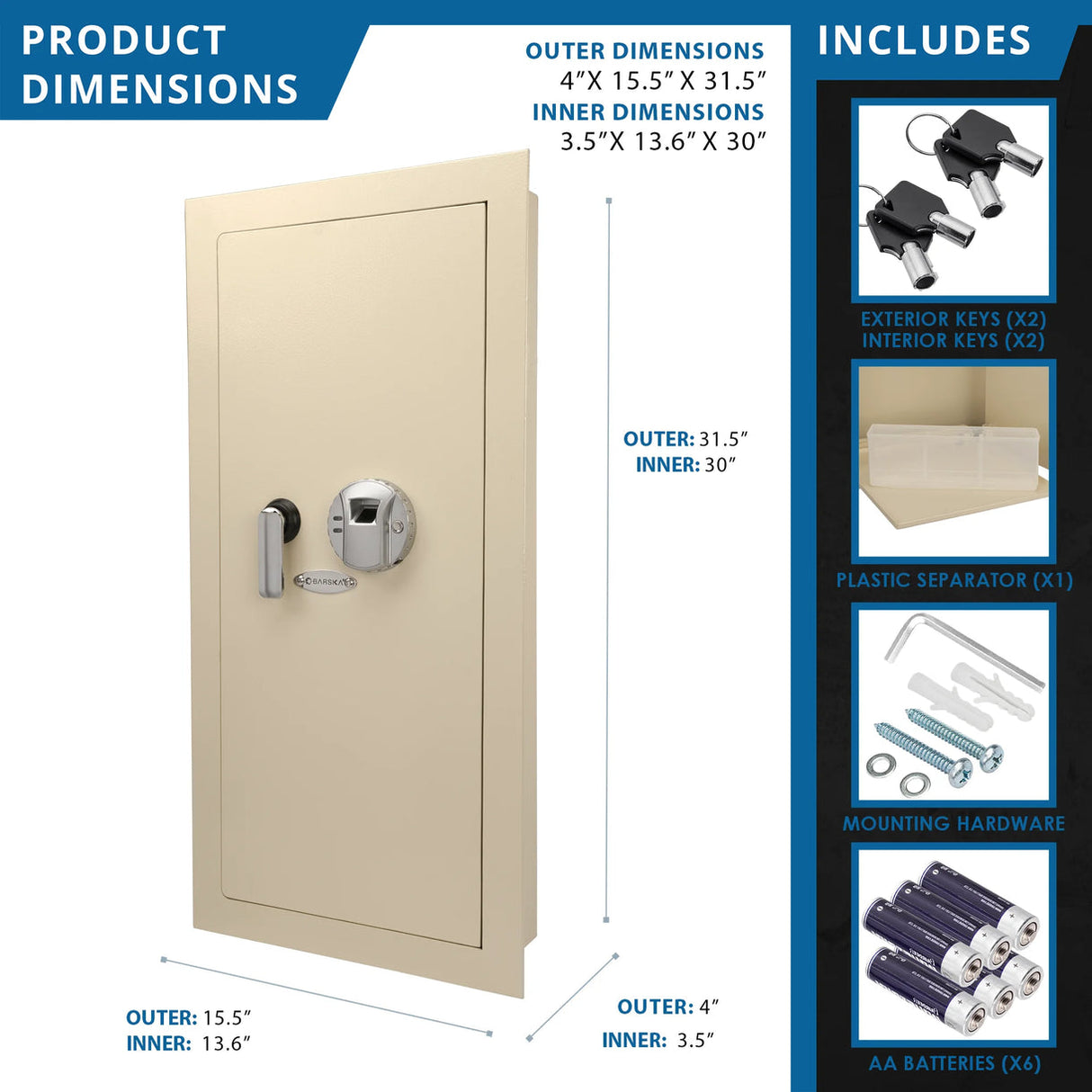 Barska BIOMETRIC Wall Safe 0.82 CUBIC FT Beige