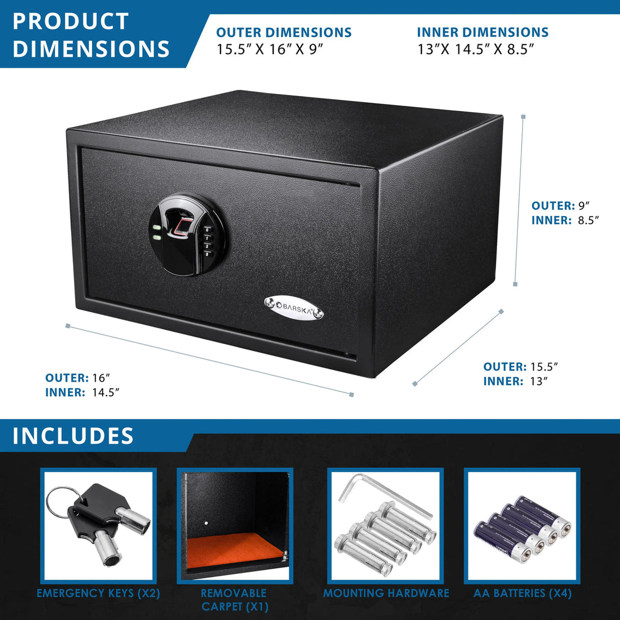 Barska BIOMETRIC Keypad safe 0.99 CUBIC FT