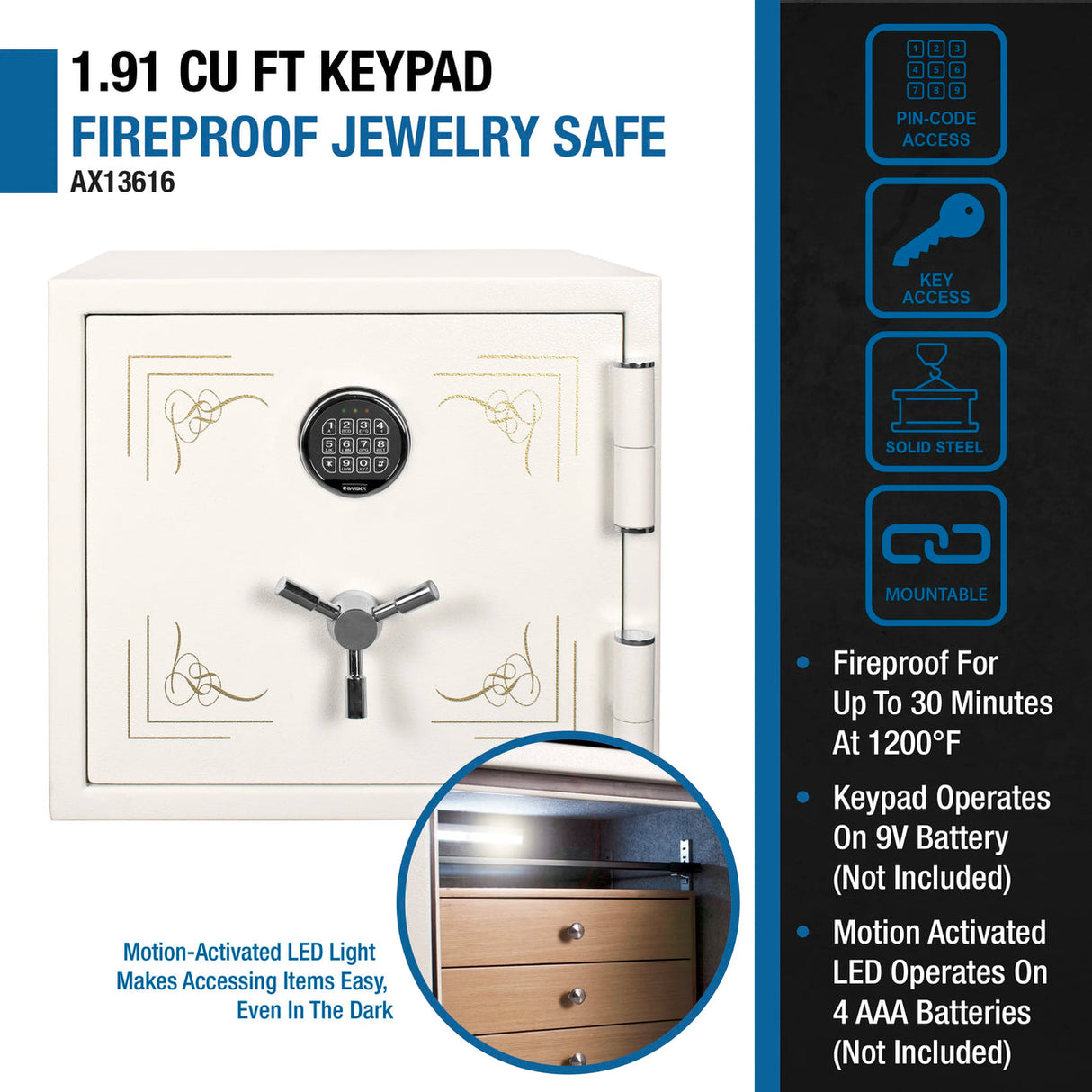 1.91 CUBIC FT keypad Fireproof Jewelry safe