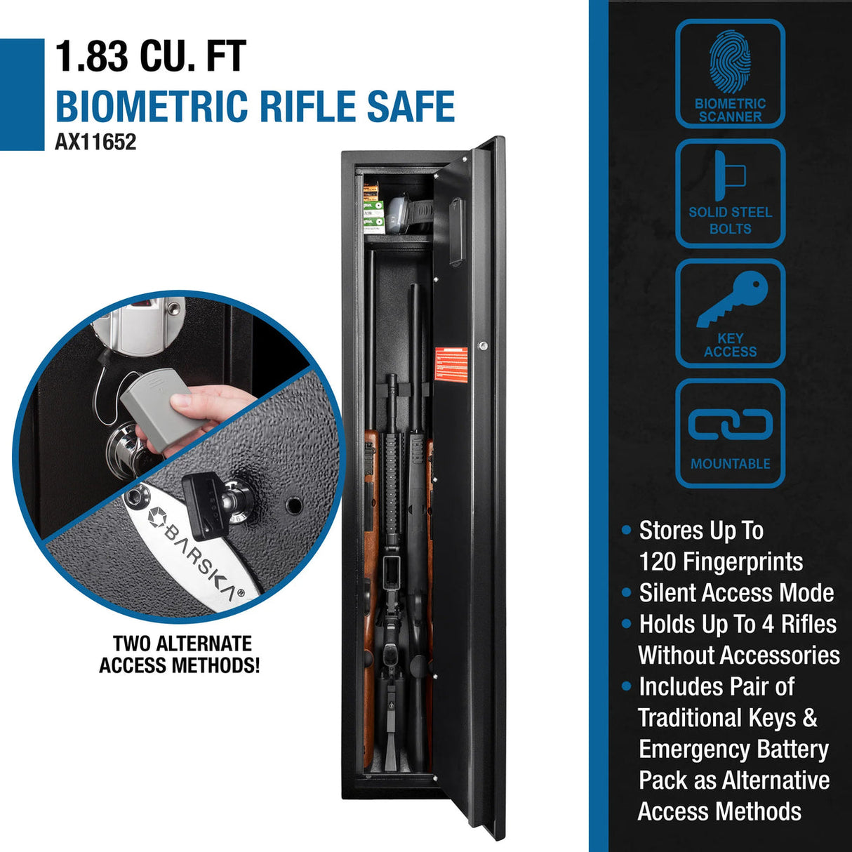 Barska 1.83 CUBIC FT Tall Biometric Safe