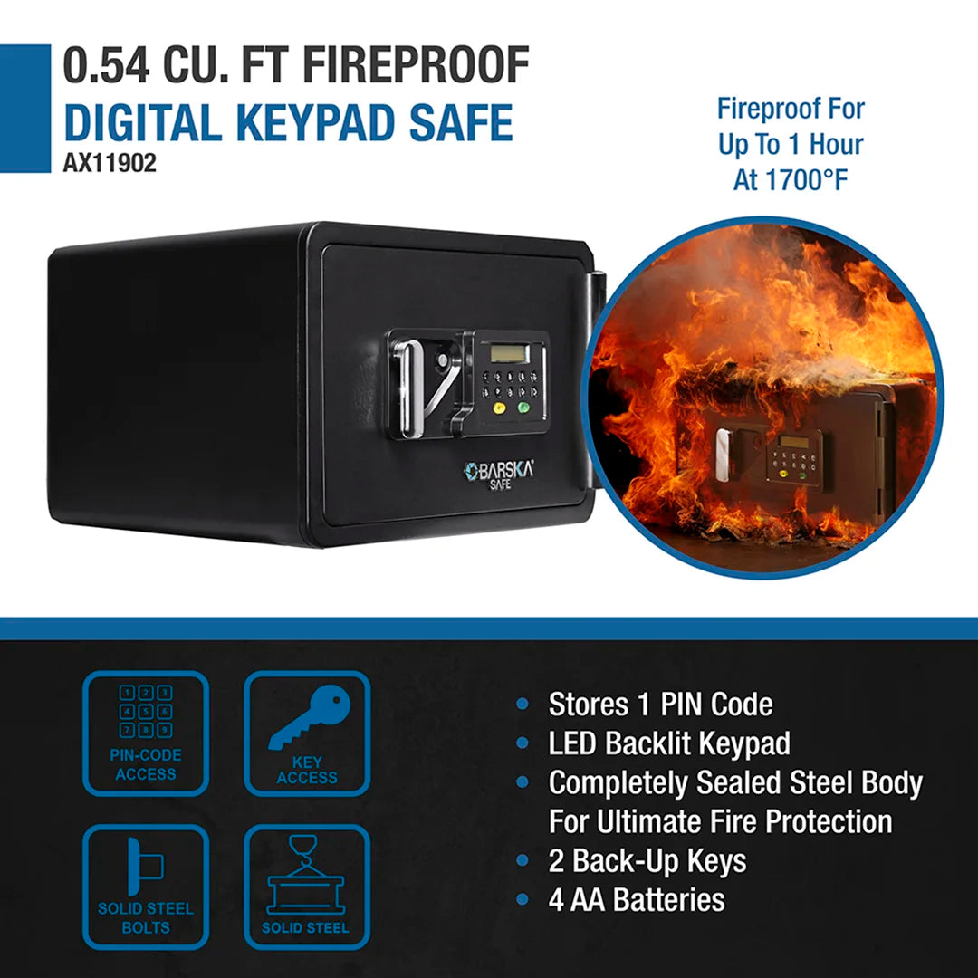 Barska 0.54 CUBIC FT Keypad Fireproof Security Safe