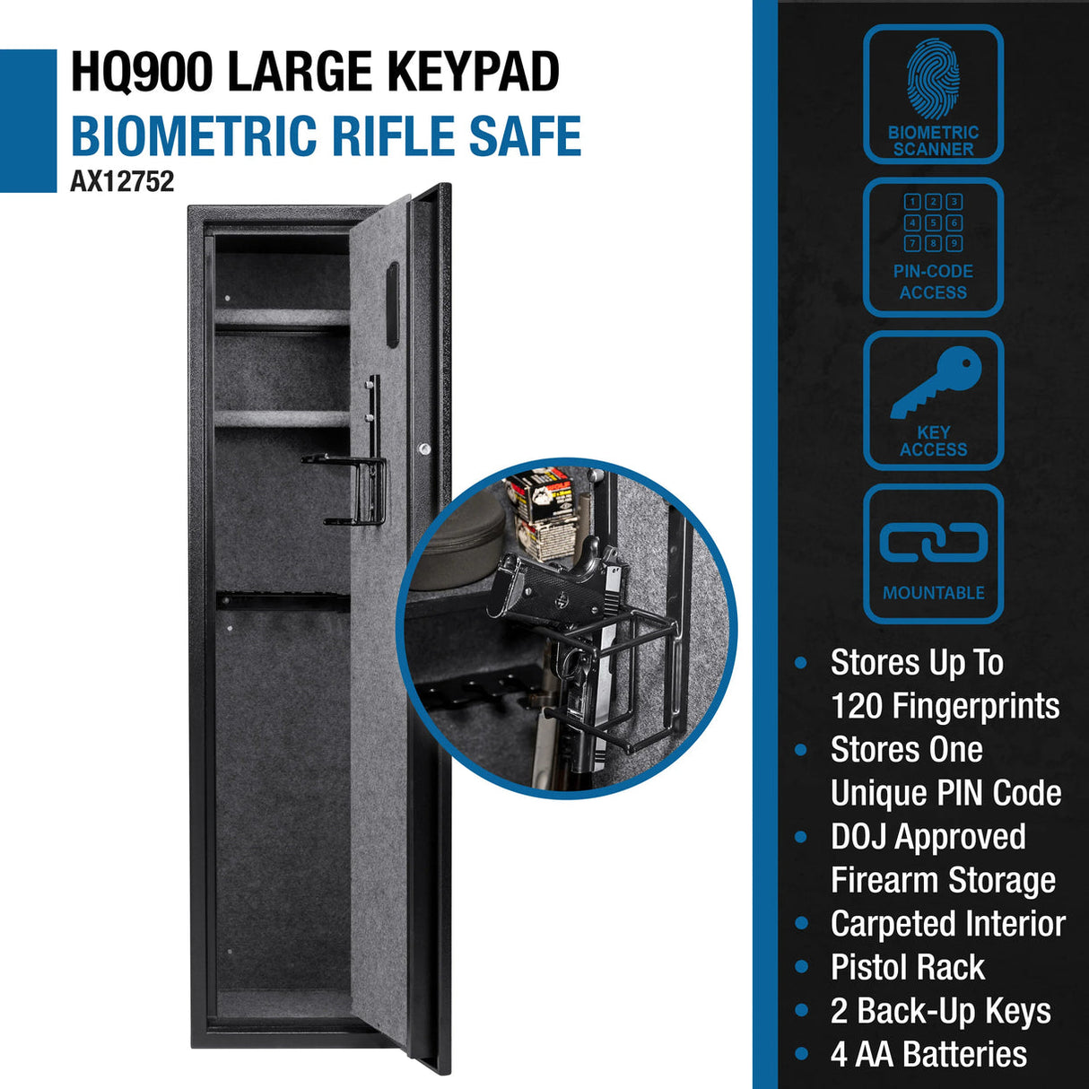 Barska BIOMETRIC Keypad Safe E 4.33 CU FT