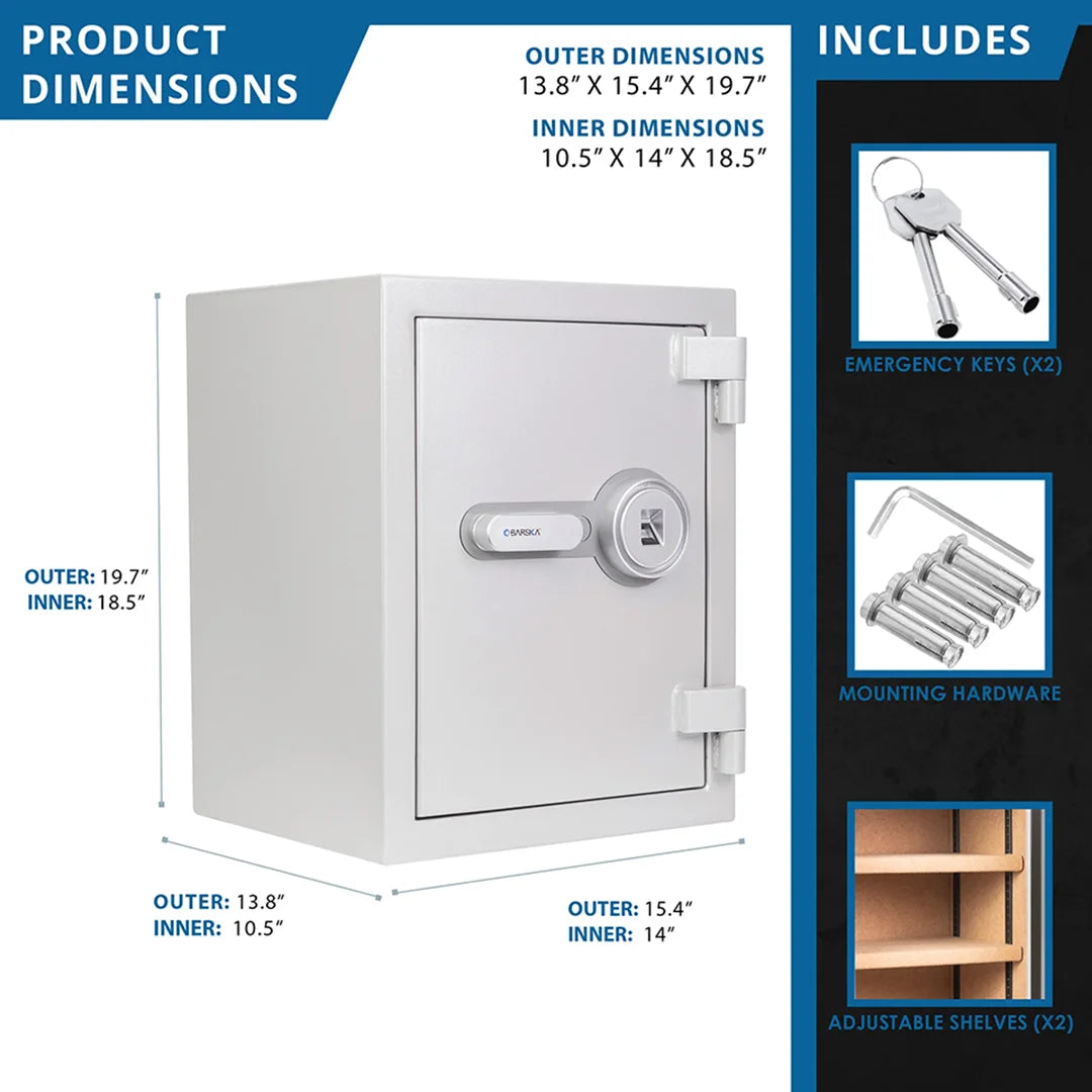 Barska 1.64 CUBIC FT Biometric Fireproof Safe, Grey