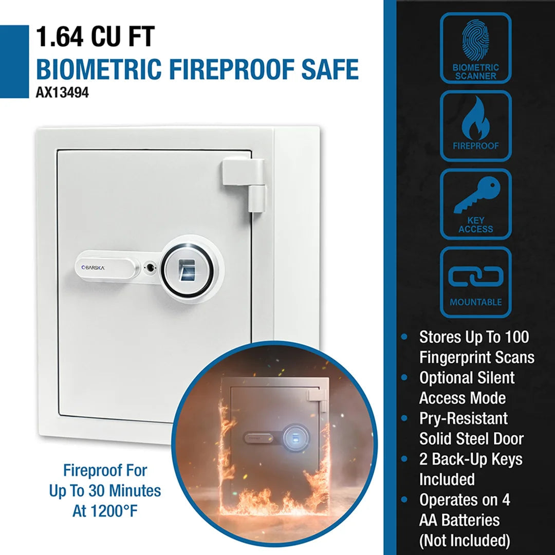 Barska 1.64 CUBIC FT Biometric Fireproof Safe, Grey