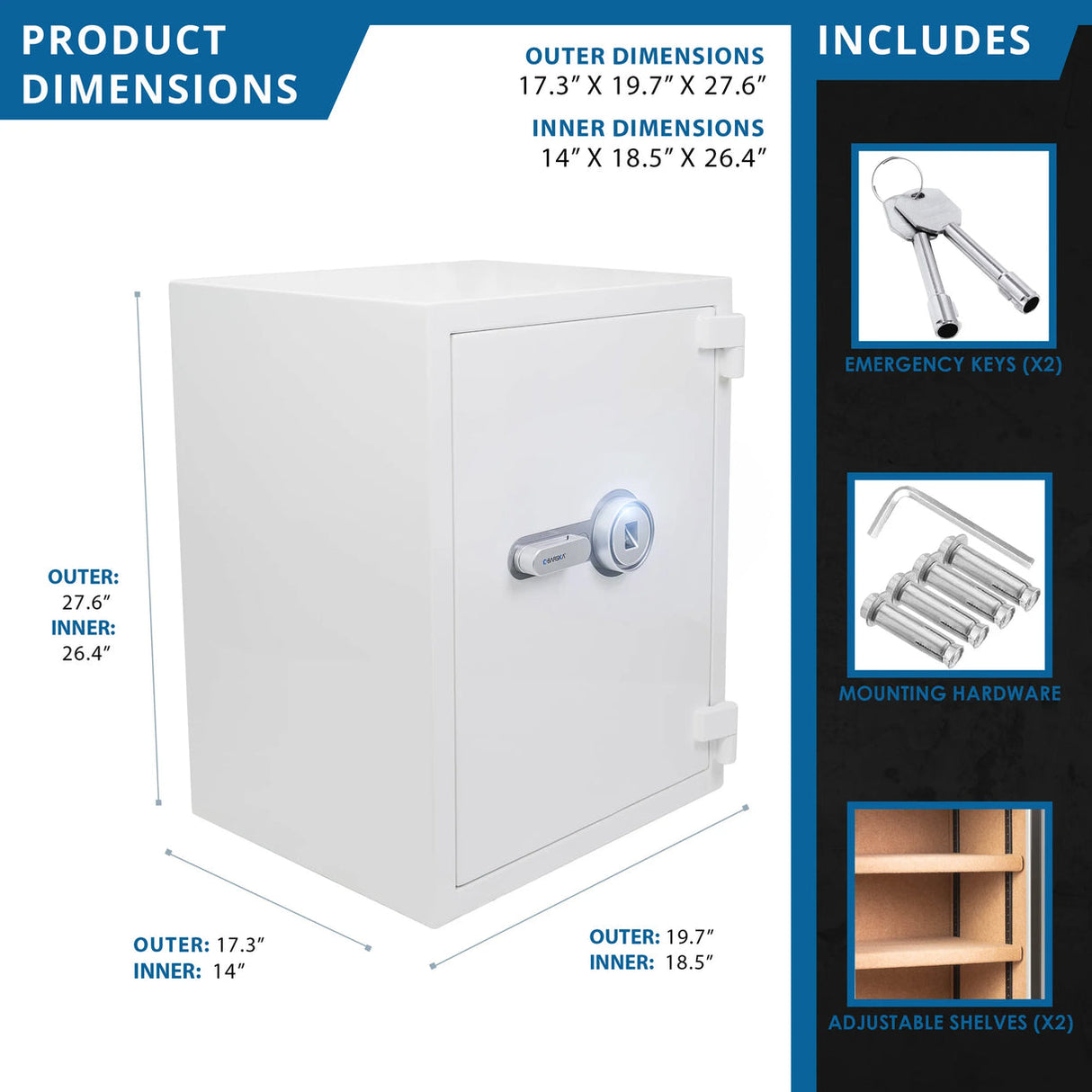 Barska 4.48 CUBIC FT Biometric Fireproof Safe, White
