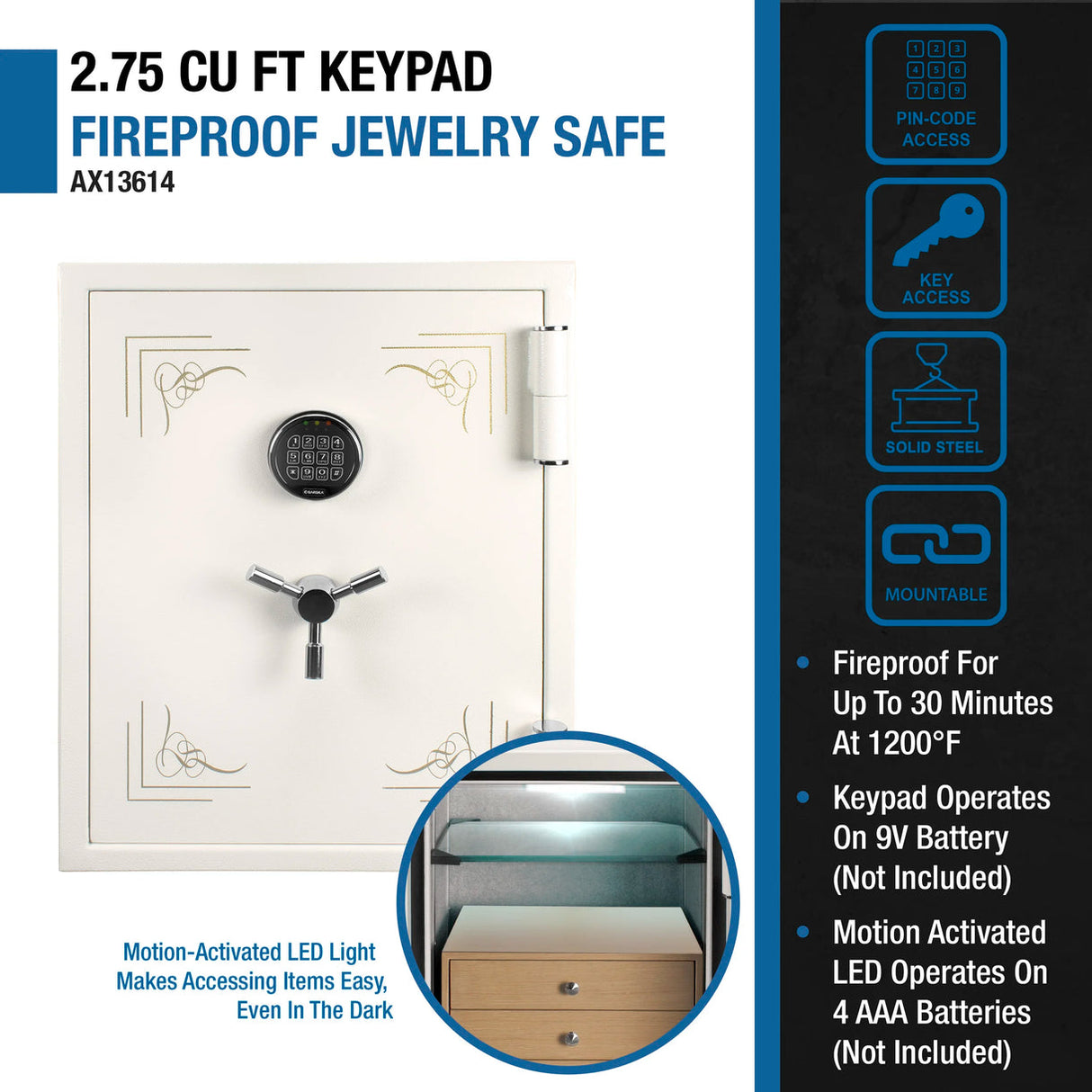 Barska 2.75 CUBIC FT Keypad Fireproof Jewelry safe